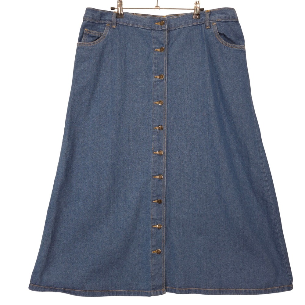 Woman Within Denim Skirt 18W Blue A Line Button Front Pockets Stretch Waist